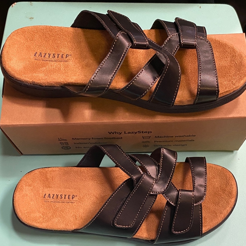LazyStep Brown Slip-On Washable Sandals Size 11 NIB Summer Fall Casual
